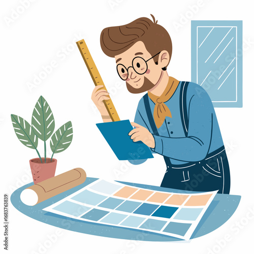 Creative male architect working on a design project at his desk.