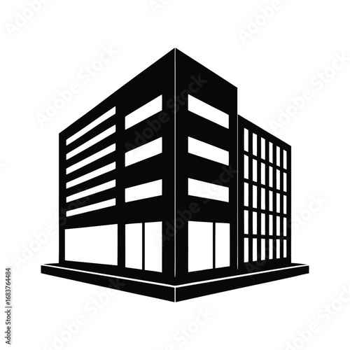 Stylized Black and White Vector Illustration of a Modern City Building on White