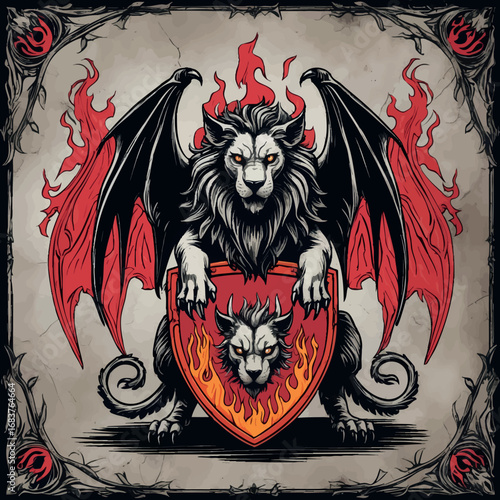 House of the Black Flame. Engraved demonic sigil with fire iconography.