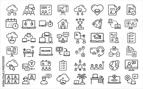 Business and technology icons for digital transformation and online learning