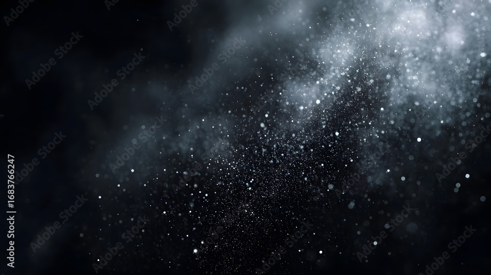 Fototapeta premium Dark abstract background featuring shimmering dust particles illuminated by soft light creating a mysterious and ethereal texture