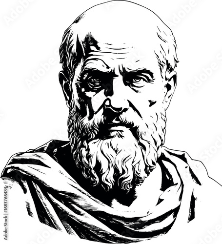 Socrates engraving. Ancient philosopher in classic etching style.