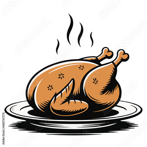 Roasted Turkey Clipart – Hot Holiday Meal with Steam and Drumsticks on Serving Plate