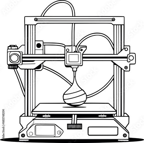 3D printer outline. Simple vector illustration of modern additive manufacturing machine