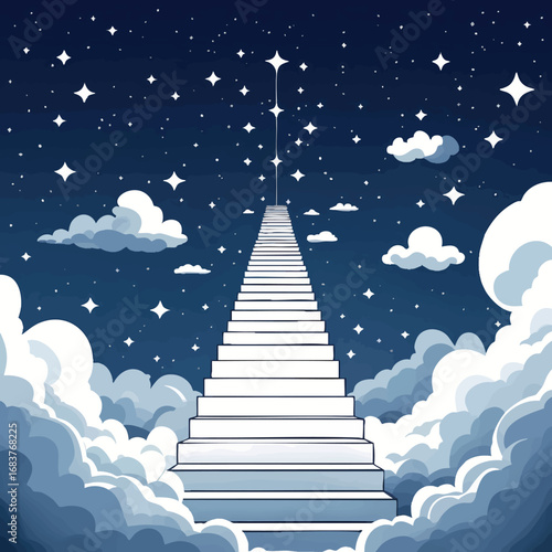 Outline staircase to sky vector. Symbol of personal growth and limitless possibilities.