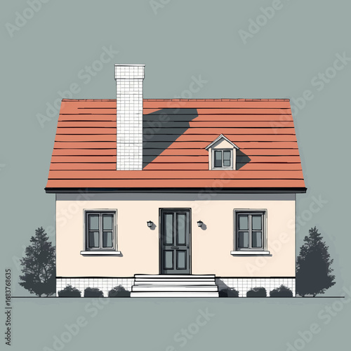 Suburban house outline. Classic home structure in simple lines.