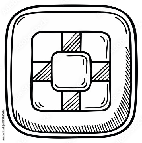 Hand-Drawn Square Shape with Interior Square Grid and Diagonal Lines on White