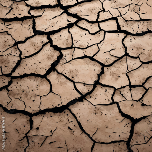 Cracked earth surface outline. Minimalistic black line drawing representing dry texture vector graphic.