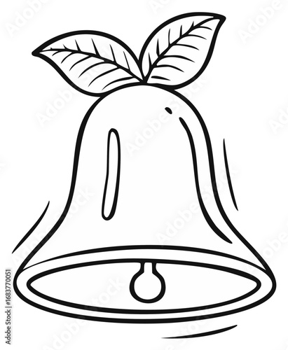 Simple outline drawing of a classic ringing bell adorned with decorative leaves