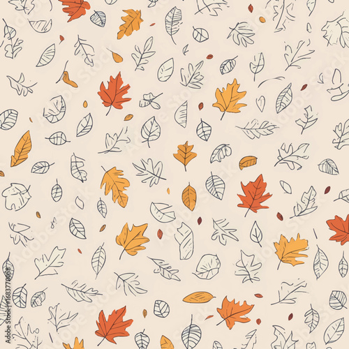 Autumn leaves outline. Cozy seasonal fall decoration in contour style.