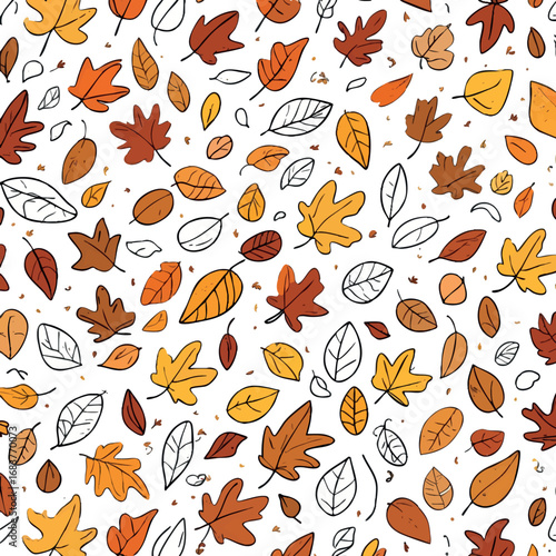 Autumn leaves outline. Cozy seasonal fall decoration in contour style.