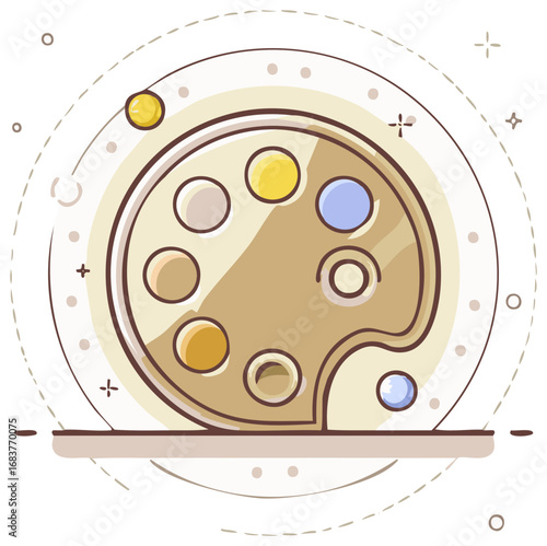 Artistic Color Palette with Yellows and Blues Hues with Decorative Orbits and Circles