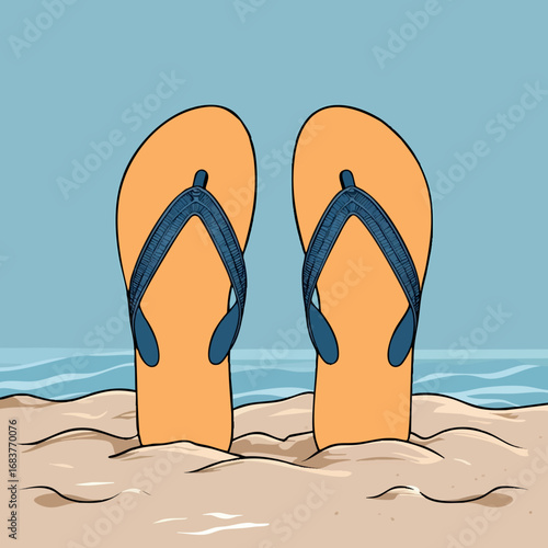 Flip-flops outline. Casual summer footwear in minimal style.