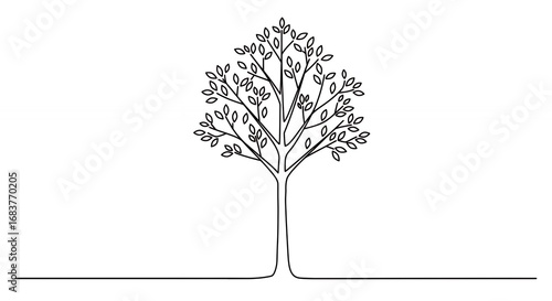 Single line drawing tree illustration