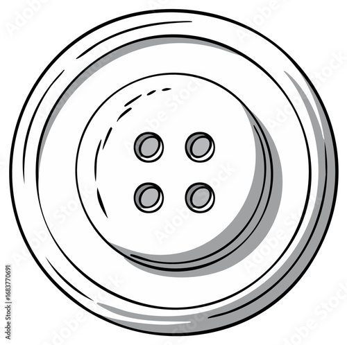 White Button with Four Holes, Illustration, Sewing Design, Clothing Fastener, Fashion Element, Stitching Supplies, Apparel Design