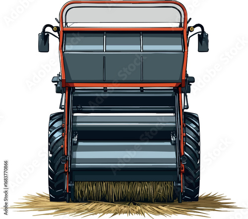 Hay baler outline vector. Rear view of agricultural machinery in minimal stroke style