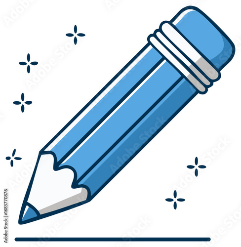 Blue pencil drawing a line with sparkle elements and blue outline