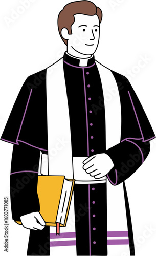 Christian Priest Holding Bible Illustration - Religious Clergyman Character