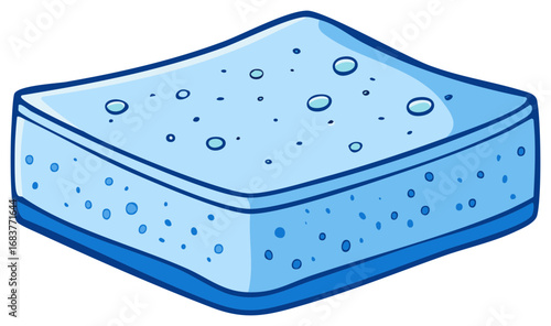 Cartoon Illustration of a Light Blue Cleaning Sponge for Hygiene and Home Maintenance