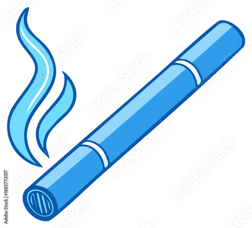 Stylized Blue Electronic Cigarette Emitting Smoke on White Background