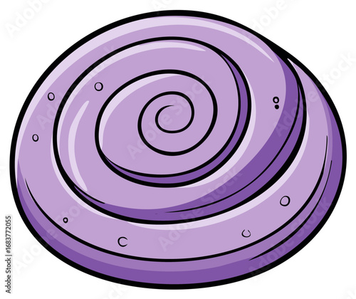 Round purple swirl hard candy, cartoon vector illustration of a sweet confection
