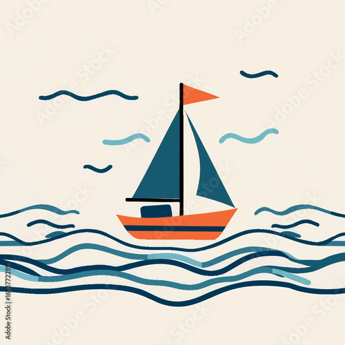 Sailing boat outline. Summer adventure and freedom in minimal style.