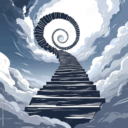 Spiral staircase outline. Metaphor for inner progress and personal evolution.
