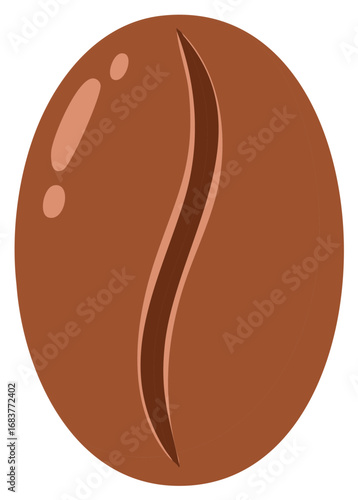 Illustration of a single brown coffee bean, showing a side view with highlights and lines.