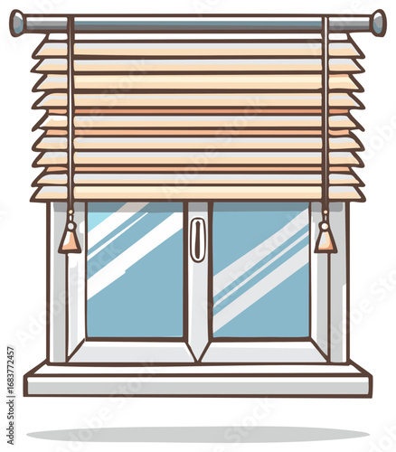 Window Illustration with Venetian Blinds in Cartoon Style Home Interior Decor