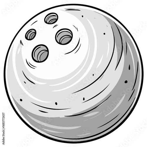 Gray bowling ball with three finger holes and a textured surface