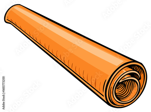 Bright Orange Yoga Mat Rolled Up and Ready for a Fitness Class Or Workout Session with Detailed Artistic Shading and Vector Design