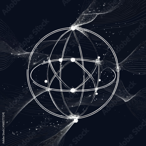 Quantum Encryption Outline Visualization with Entangled Particles on Dark Black Background for Advanced Cybersecurity Education