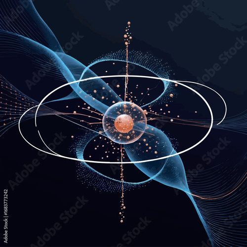 Quantum Encryption Outline Visualization with Entangled Particles on Dark Black Background for Advanced Cybersecurity Education
