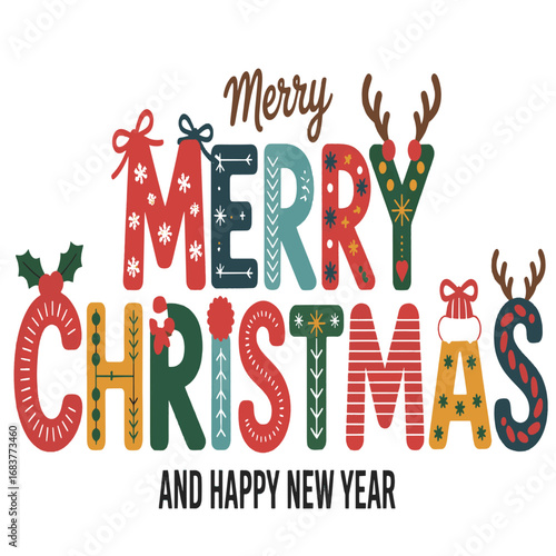 vector of merry christmas gard letteringwith white background
