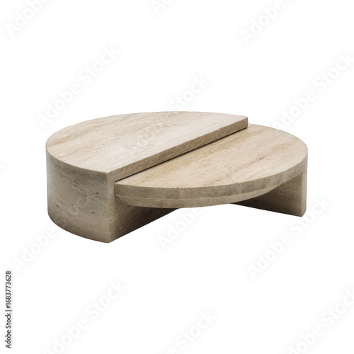 Modern round travertine coffee table isolated on transparent background