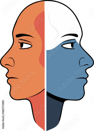 Conceptual outline of human profile divided to show contrasting mindsets