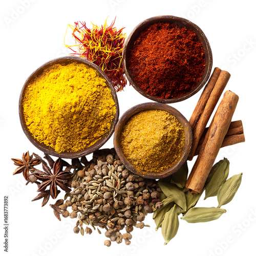 Spices and herbs curry saffron turmeric cinnamon