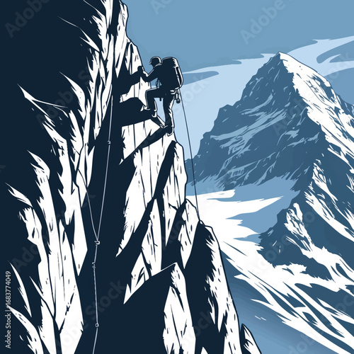 Mountain climbing outline. Persistence and discipline in simple lines.