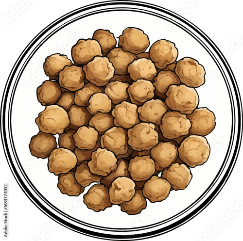Makhana snack outline vector. Line art of puffed lotus seeds in a bowl top view.