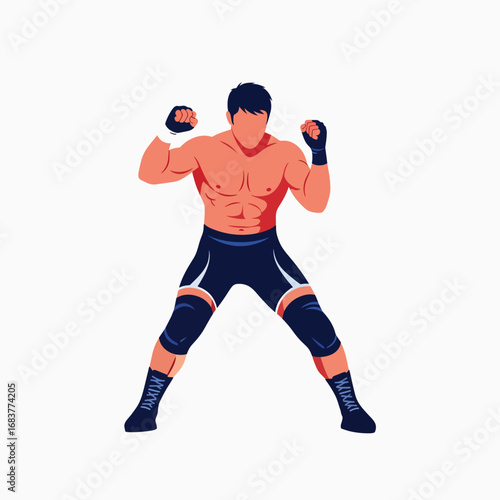Muscular Athlete Ready for Combat Training in a Fighting Stance