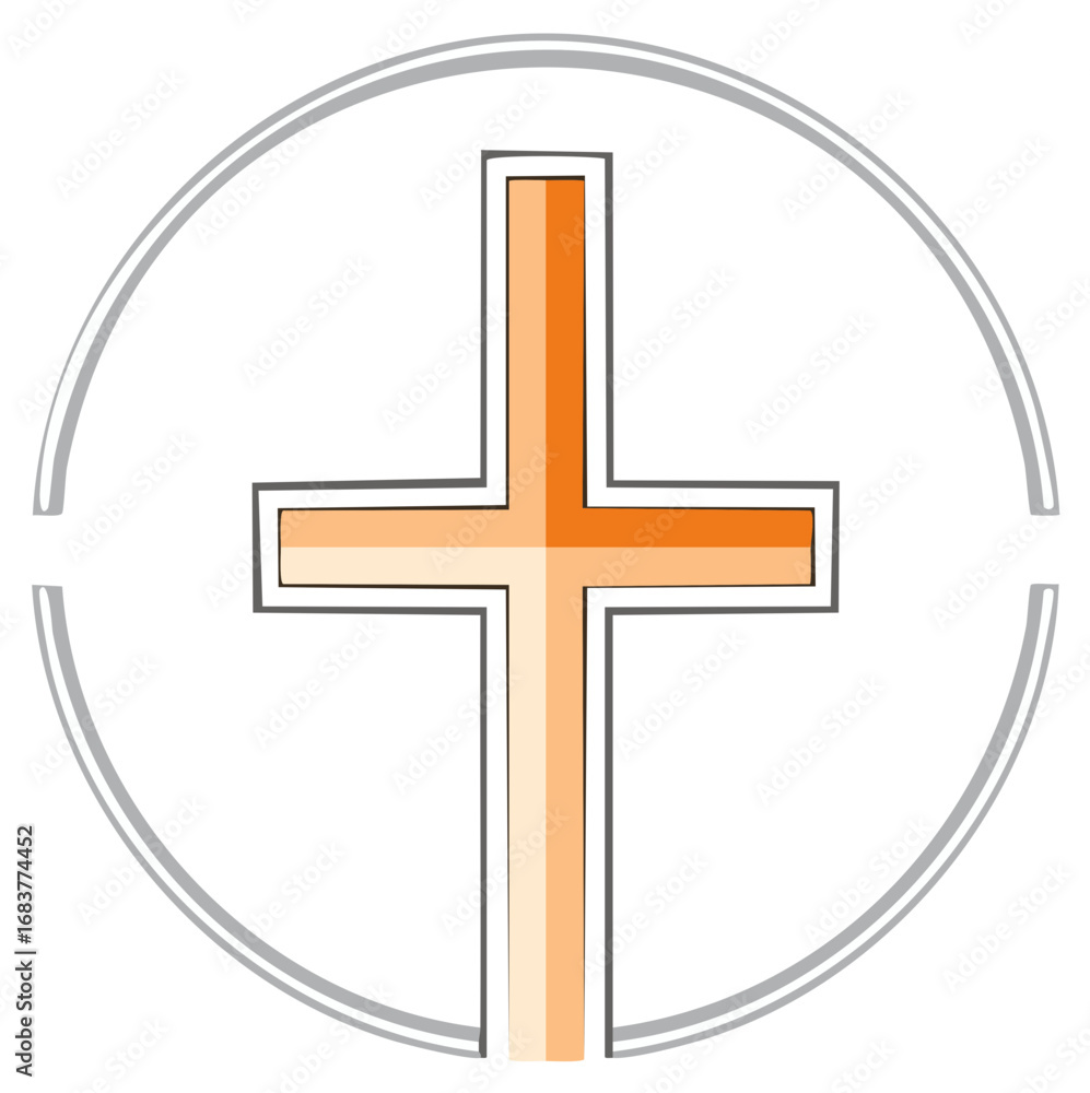 Fototapeta premium Orange Christian Cross Symbol Framed in a Circle Religious Icon