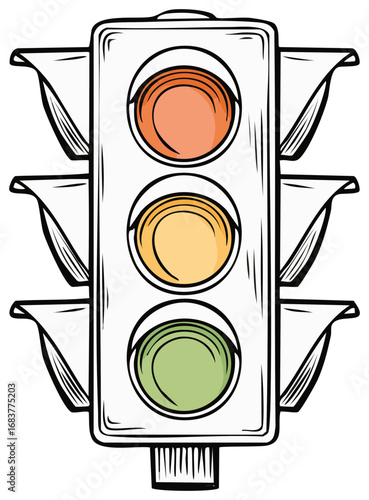 Traffic Lights with Orange, Yellow, Green Lamps: Road Safety and Signal System Illustration
