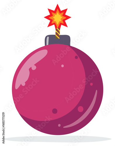 Crimson ball bomb with fuse lit and ready to explode illustration