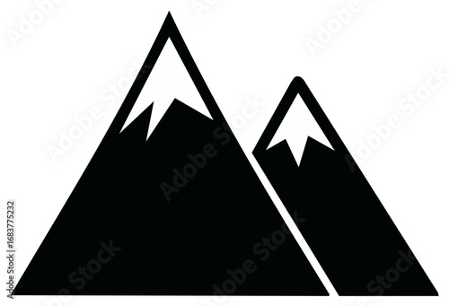 Two Mountains Peaks with Snowy Caps Simple Icon Design for Outdoor Adventure