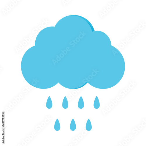 Rain cloud with raindrops vector on white background.