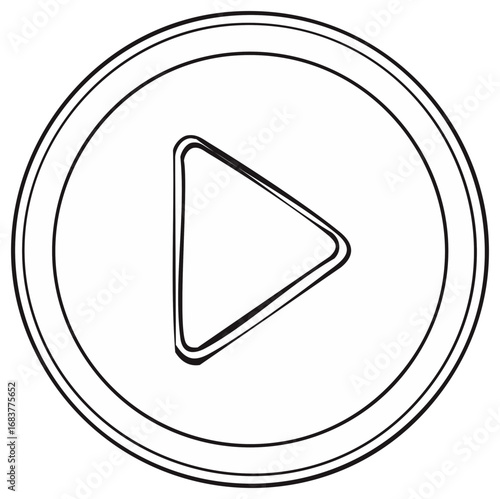 Hand-drawn play button icon with a circular outline and a triangle pointing right