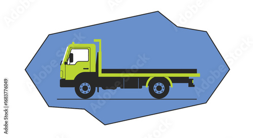 Illustration of a yellow flatbed truck, showcasing vehicle design for transport and logistics, isolated on white background