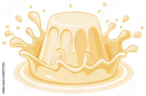 Delicious dessert with sauce splashing around it to make it look like the best pudding ever made