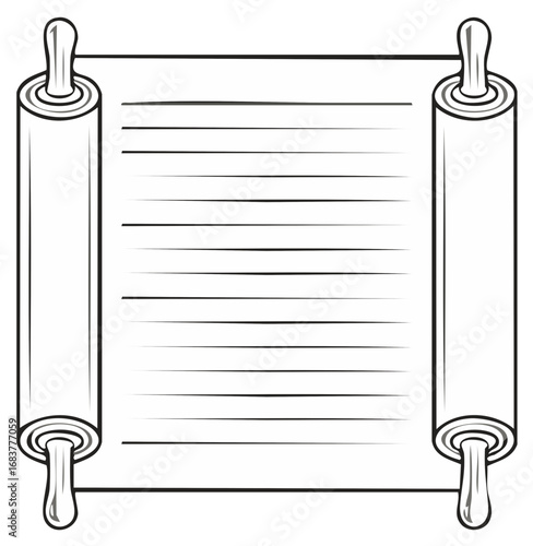 Blank ancient manuscript scroll with ruled lines for text vector illustration