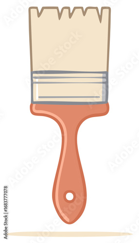 Illustration of a Paintbrush with a Tan Bristle Head and Orange Handle